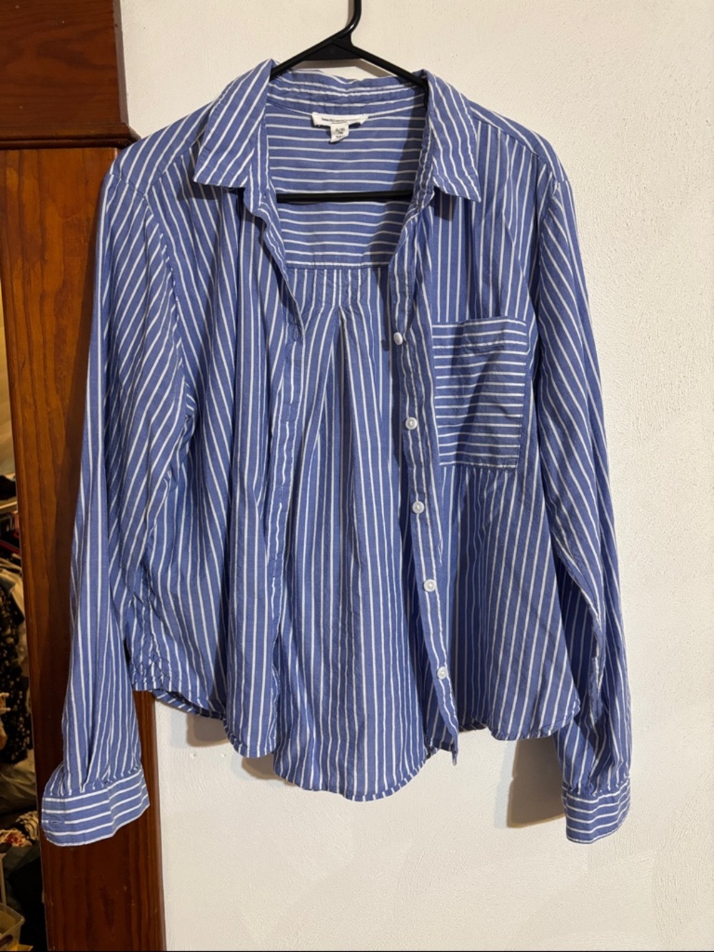 beachlunchlounge Blue and White Striped Button-Up Top